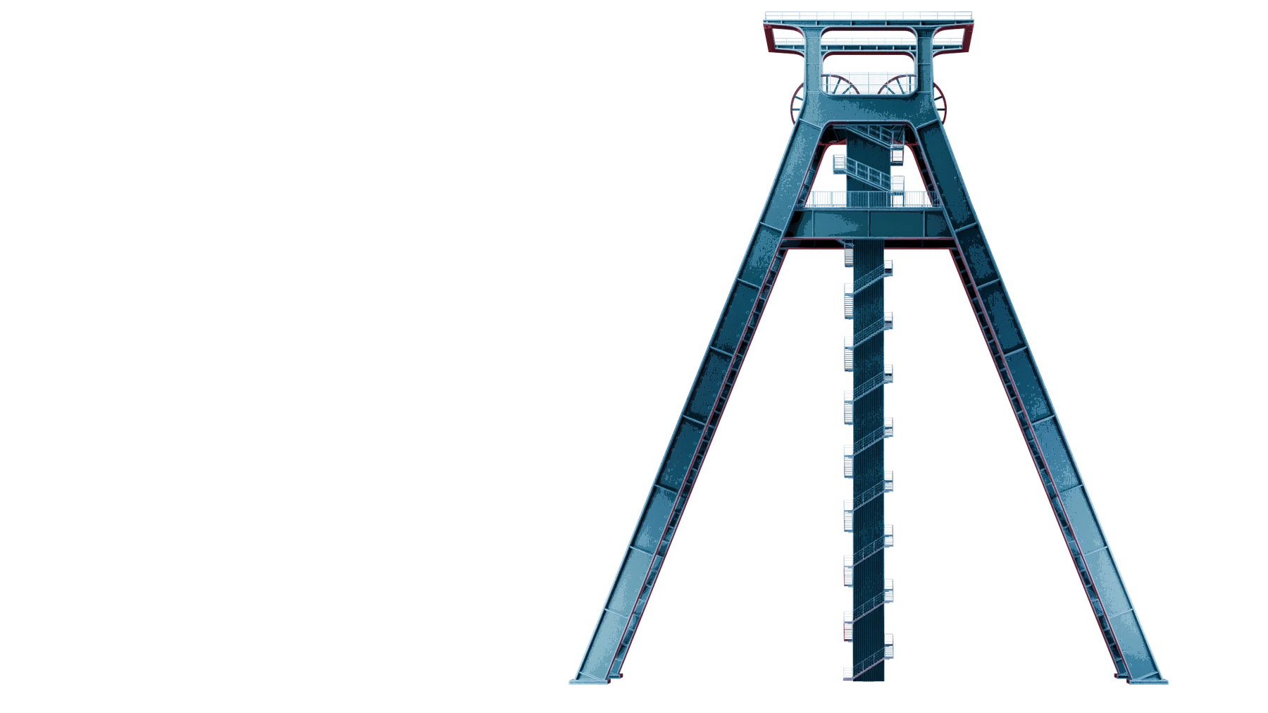 Illustration of Bochum’s mining headframe in cyan and burgundy